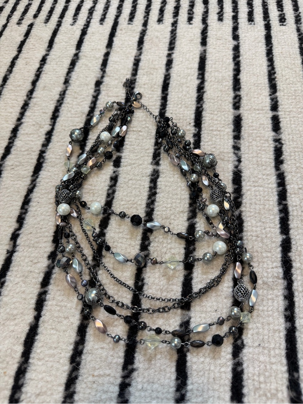 Lia Sophia Multi-Strand Black and Pearl Beaded Statement Necklace